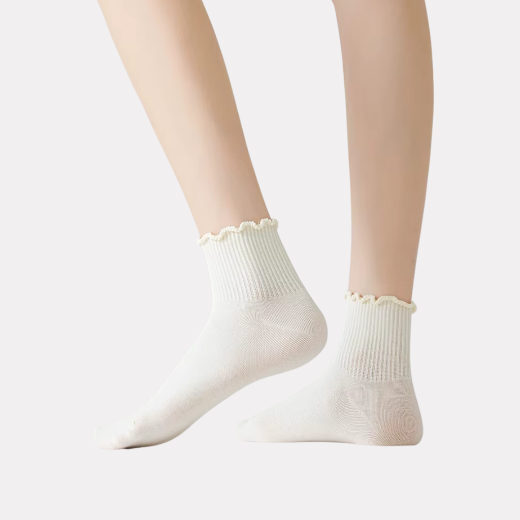 Ruffle Frills Crew Socks - 2 Pack Pairs (Oatmeal)