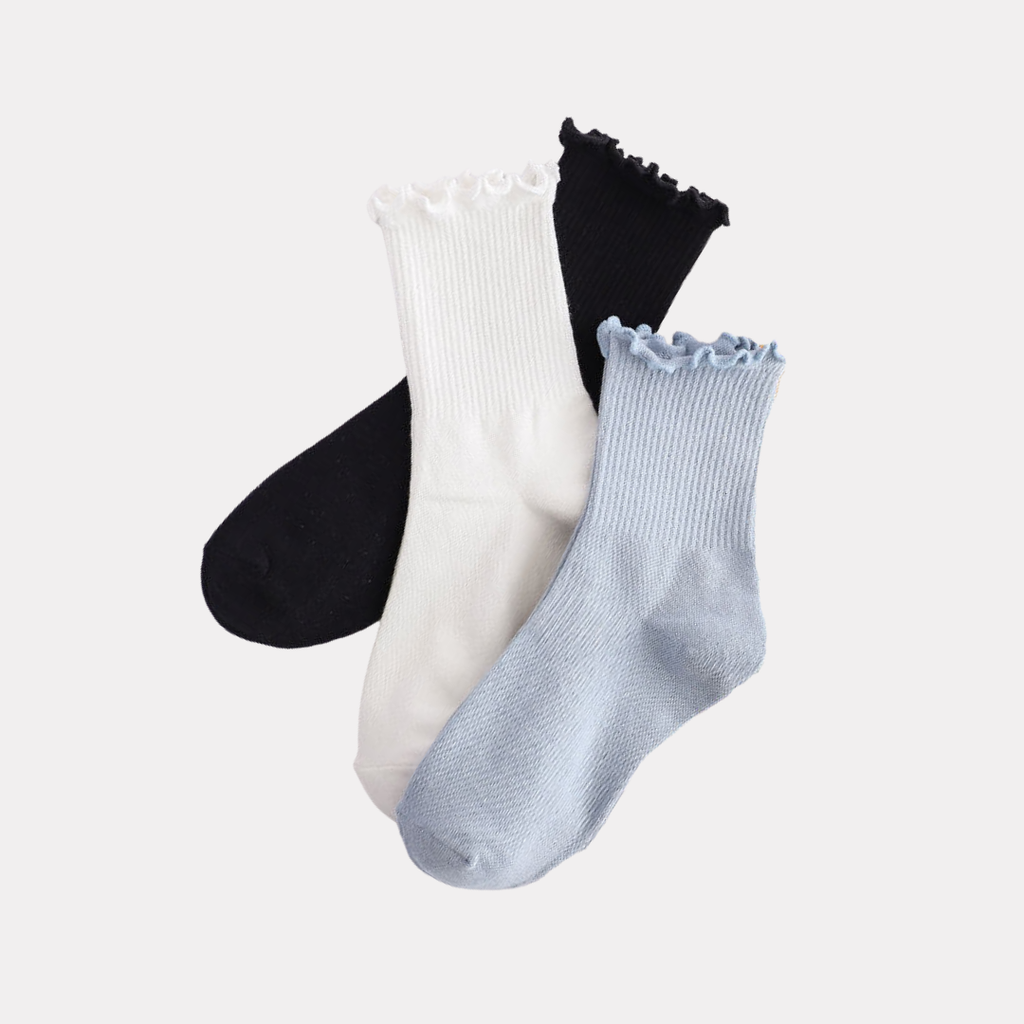 Ruffle Frills Crew Socks - 2 Pack Pairs (Black)